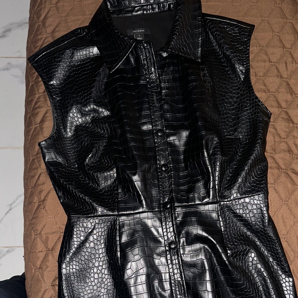 Halogen Black Faux Leather Croc Dress